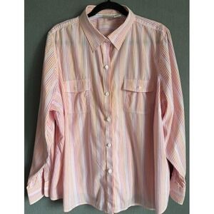LL Bean Shirt Women 2X Multicolor Striped Button Up Long Sleeve Pockets Casual